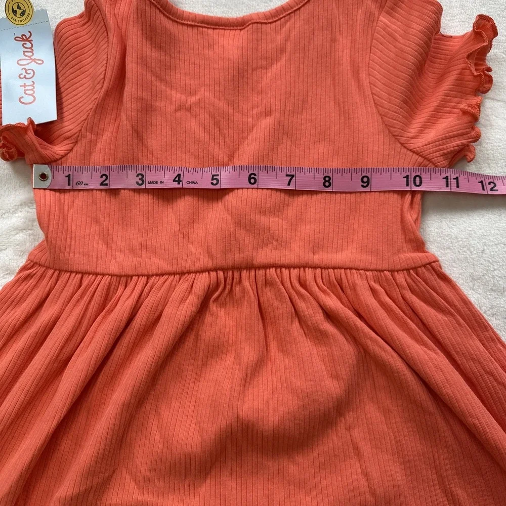 Cat & Jack Dress Toddler Girls Size 5T Coral Ruffle Short Sleeve Ribbed Knit NWT